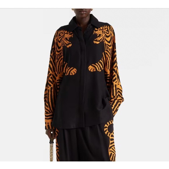 FARM Rio Tops - Farm Rio Black Orange Tiger Graphic Oversized Button Down Shirt Womens | Small